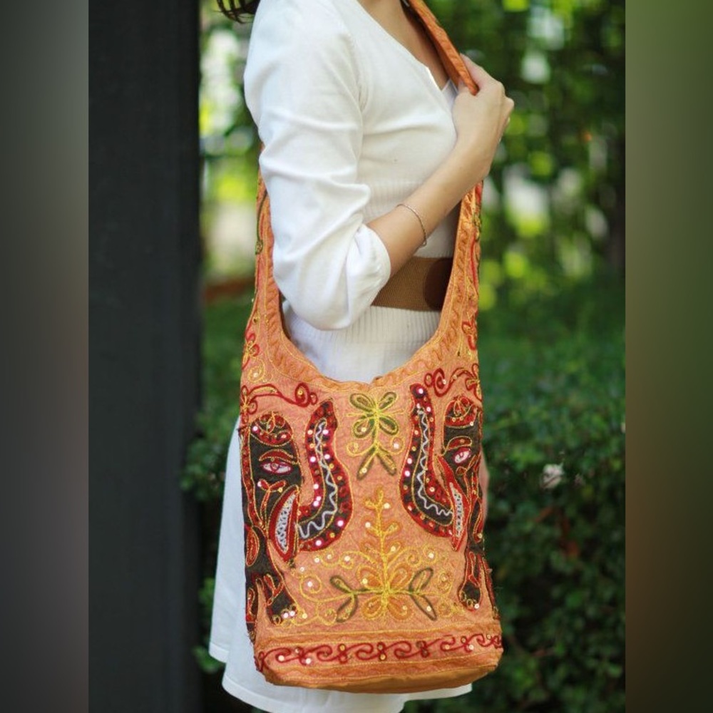 *SOLD* Handmade Boho Shoulder Bag: Indian with elephant, sequins, embroidery
